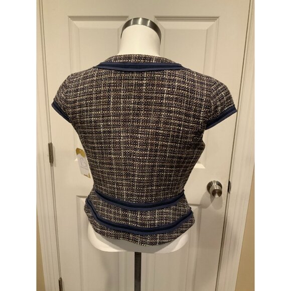 BCBG Max Azria Multicolor Plaid Short Sleeve Tweed Jacket, Size Small - Picture 7 of 9